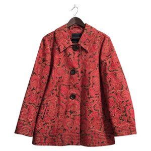 Talbots Paisley A-Line Stretch Back Pleat Swing Coat Sz L